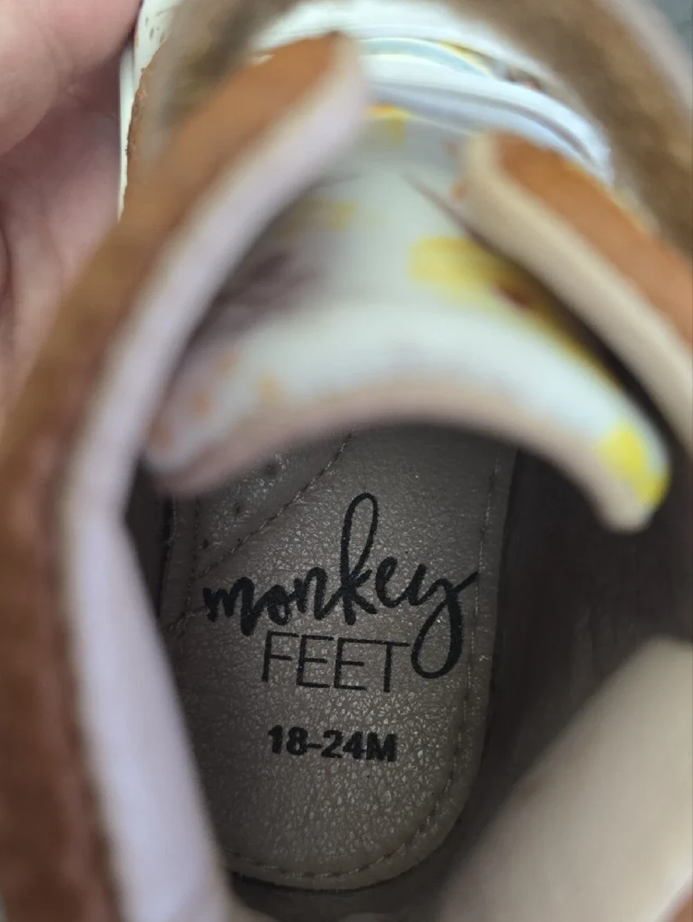 18- 24 Months. Kids Brown and White Monkey Feet Floral High-Top Sneakers